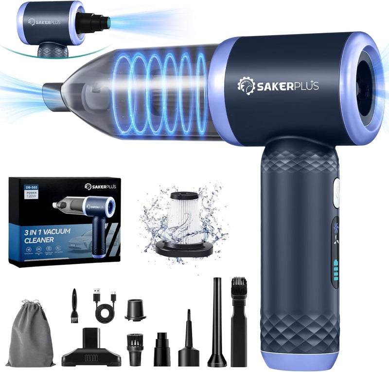 SakerPlus Car Vacuum Cleaner- 3 in 1 Cordless Handheld Vacuum Cleaner, 13000Pa High Power Car Vaccum Cleaner with Brushless Motor,Adjustable Cars Vaccum Portable Cordless for Cars,Desktop-DBS03 - Image 1